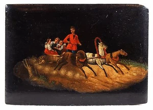 Antique Imperial Russian Lacquered Box Troika 19th Century - Picture 1 of 9