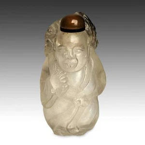 ANTIQUE CHINESE SNUFF BOTTLE CARVED GLASS AUSPICIOUS QING DYNASTY CHINA 19TH C - Bild 1 von 5