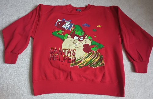 VETEMENTS Felpa Taz Christmas Babbo Natale Helper XL Looney Tunes Vintage 1994 anni '90