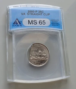 Scarce 2000 VIRGINIA Straight Clip Error State Quarter ANACS MS 65 GEM - Picture 1 of 2