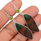 Natural Blood Stone & Peridot 925 Sterling Silver Earrings Jewelry CE28929