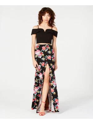 Maxi Vestido B DARLIN Mujer Negro Recortado Top Manga Corta 7\8 Foto 1 de 4