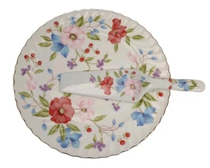 Andrea By Sadek Floral Porelain 11" Plato de Pastel Redondo y Servidor Japón - Imagen 1 de 9
