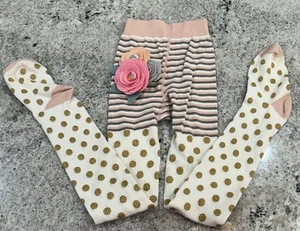 Matilda Jane Ruthi Girl Gold Polka Dot Tights Size 8-10 & Matching Hairbow - Picture 1 of 14