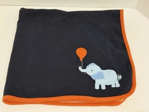 Gymboree Little Peanut Navy Blue Orange Reversible Cotton Blanket Gray Elephant - Picture 1 of 5
