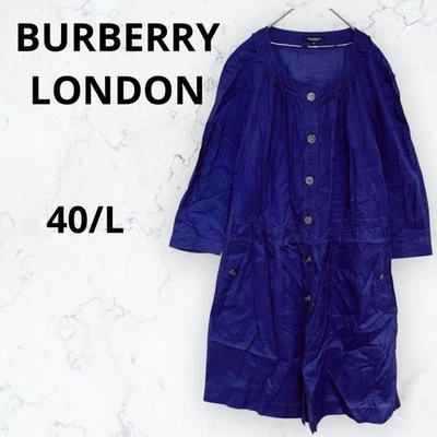 Burberry London Navy Shirt Dress Ruffle Collar Waist Switch 40/L Used - Image 1 of 4