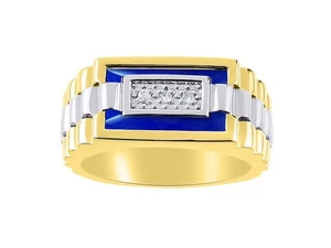 Rylos Yellow Gold Plated Silver Simulated Blue Star Sapphire & Diamond Ring - Picture 1 of 3