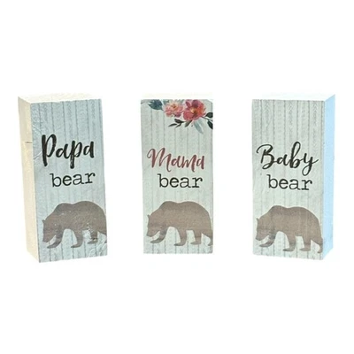 Set of 3 Papa Mama Baby Bear Wooden Block Signs Rustic Farmhouse Decor - Image 1 of 4