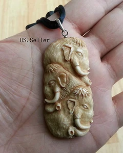 Elephants Group Bone Hand Carving Pendant w/ Antique Color Sterling Silver Bale - Picture 1 of 8