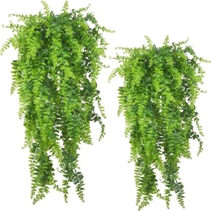 2Pack Artificial Fake Hanging Ferns Plants Vine Fake Ivy Boston Outdoor UV Resis - Picture 1 of 7