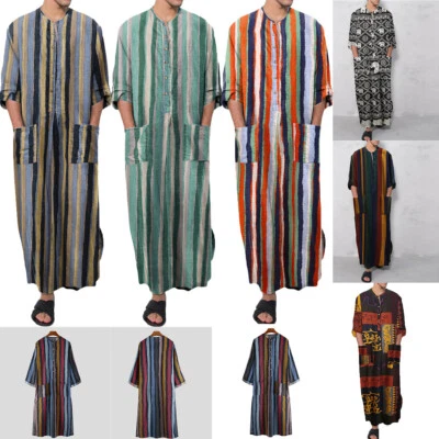 Mens Cotton Long Sleeve Sleep Shirt Nightshirt Nightgown Pajamas Loose Pullover - Image 1 of 4