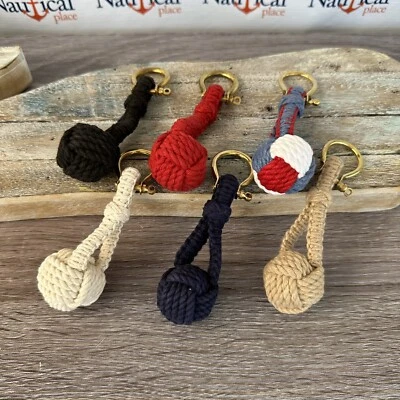 THE NAUTICAL PLACE Monkey Fist Rope Knot Bell Pull w/ Brass Shackle - 4.5" - Hand Tied Key Chain