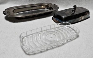 3 Piece Silverplated & Glass Vintage Covered Butter Dish WMA Rogers - Picture 1 of 5