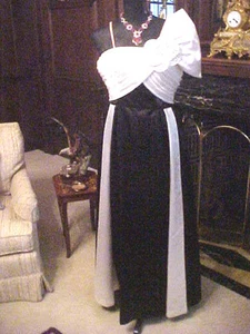 VINTAGE LADIES WOMEN WEDDING BALLROOM GOWN BLACK WHITE SATIN PETITE 4-6 ALTERED - Picture 1 of 10
