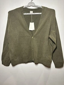 Women's Button-Front Knit Sweater Cardigan - A New Day Olive Green XL - Picture 1 of 3