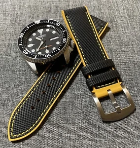 2nd Gen / Sailcloth Sports Watch Strap / Black Yellow Stitching 20/22mm - Picture 1 of 7
