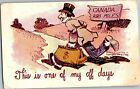 Man Running to Canada with Carpetbag of Cash Undivided Back Vintage Postcard X14