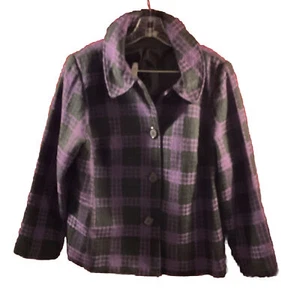 Briggs New York Black Purple Plaid Button Front Dress Coat Sz 16W Holiday Wear - Picture 1 of 9