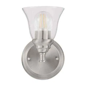 Hampton Bay Marsden 5.5 in. Brushed Nickel Wall Sconce w/ Clear Glass Shade - Picture 1 of 11