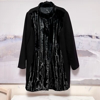 ALFANI Mujer 3X Abrigo Negro Borde de Piel Sintética Midi LUJO Cuello Alto Bolsillos Forrado Foto 1 de 4