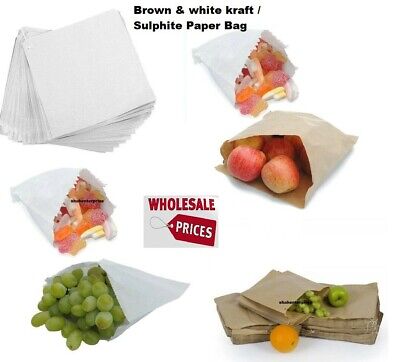 Paper Bags Strung Brown & White Kraft Food Sandwich Takeaway Grocery Bag • 0.99£
