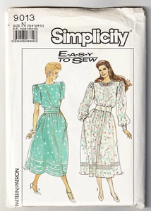 Simplicity 9013 Dress Classic 1980s Vintage 10-12-14 Easy Sewing Pattern UNCUT - Imagen 1 de 2