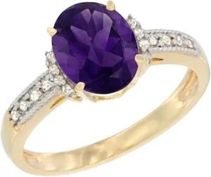 14K Yellow Gold Natural Amethyst and Diamonds Gemstone Wedding Statement Ring - Picture 1 of 3