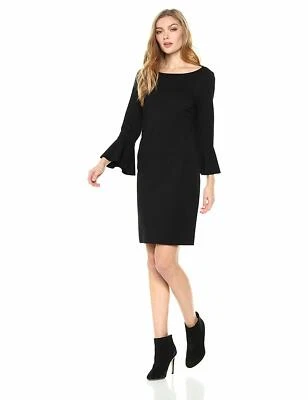 New $180 Three Dots Women's Black Stretch Boat-Neck Shift Cocktail Dress Size M - Image 1 of 2