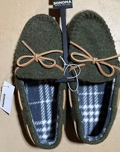 Sonoma Moccasin Slippers Mens Size XL 12-13 Plaid fleece lining Hunter Green NEW - Picture 1 of 1