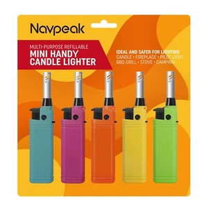Mini Candle Lighter 5 Pack Refillable Long Neck Butane Gas Lighters for Stove - Picture 1 of 8