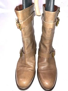 NURSACE BRAND TAUPE DISTRESED LEATHER ANKLE BOOT WITH BUCKLE ACCENTS SIZE 39 - Picture 1 of 5