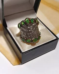 Deutscher Kabirski TSAVORIT Roh Edelstein Sterlingsilber Anthrazit Ringgröße 7 - Bild 1 von 7