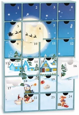 Advent Calendar Christmas Village Cartoon Style 24 Days Countdown Empty Blue - Image 1 of 4