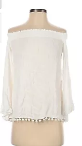 Lilly Pulitzer Wm Sz XS Off Shoulder White Peasant Blouse Top Pom Pom Trim - Picture 1 of 6