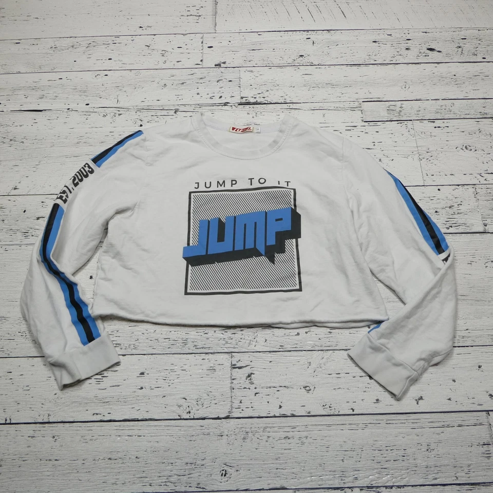 VINTAGE Jump To It Shirt Womens Medium Est. 2003 Long Sleeve Boxy Crop Retro 80s - Image 1 of 4