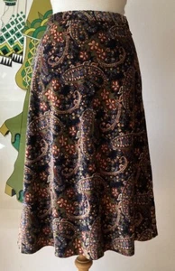 VINTAGE 70s VELVET PAISLEY PRINT A LINE SKIRT BIBA ERA SIZE 8 ST MICHAEL - Picture 1 of 8