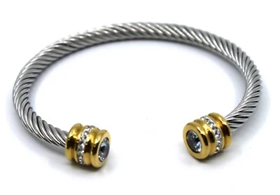 Из нержавеющей стали двухцветный небесно-голубой кристалл кабель манжеты браслет - Изображение 1 из 4