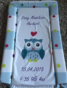 PERSONALISED - BABY NAPPY CHANGING MAT - BIRTH GIFT - NAME PRINTED - OWL DESIGN - Picture 1 of 1