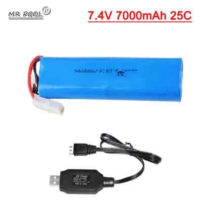 1pcs 2S 7.4V 7000mAh 25C Li-ion Battery Big Tamiya plug + USB cable for Henglong - Image 1 of 4
