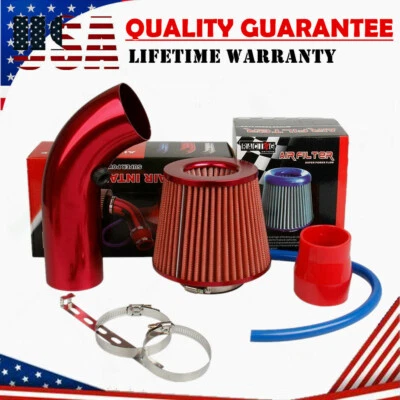Air Intake Kit Red Pipe Diameter 3" +Cold Air Intake Filter+ Clamp+ Accessories - Image 1 of 4