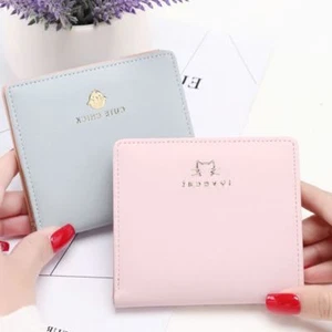 Fashion Cute Cat Bifold Mini Wallet Womens Short Coin Card Holder Case Purse - Picture 1 of 10