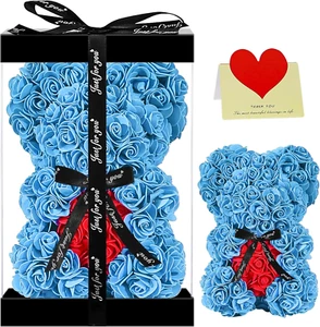 Rose Teddy Bear Gift, 10" Artificial Flower Bear for Valentine’s, Mother’s Day   - Picture 1 of 16