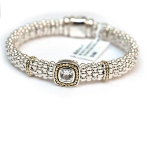 LAGOS New Sterling Silver 18K Gold Rittenhouse White Topaz 9mm Rope Bracelet 7 - Picture 1 of 8