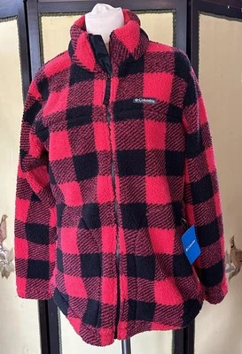Chaqueta Sherpa polar con cremallera completa estampado a cuadros lirio rojo West Bend Columbia para mujer Foto 1 de 4