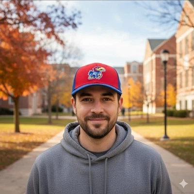 Kansas Jayhawks New Era Hat 9Forty Adjustable Blue Red White Logo Hook & Loop - Image 1 of 4