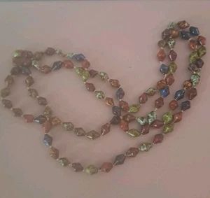 Scottish Agate Multicoloured Polished Stone Beaded Long Necklace Vintage 50” - Picture 1 of 10
