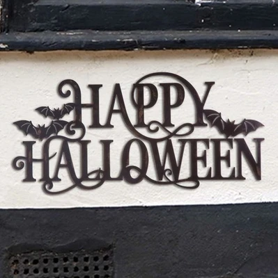 Happy Halloween Metal Sign 11x24 Wall Art Porch Decor Front Door Rustic Accent - Image 1 of 4