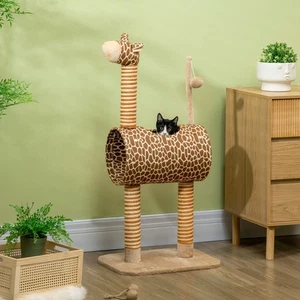 PawHut 101cm Cat Tree Play Tower with Giraffe Scratching Post Tunnel, Beige - Picture 1 of 11