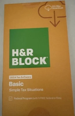 2024 H&R Block Basic simple tax federal e-file pc / mac key card new - Image 1 of 2