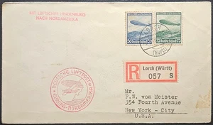 Luftschiff Hindenburg geflogen Lorch Deutschland eingetragen nach NYC LZ 129 Briefmarke 1936 - Bild 1 von 2